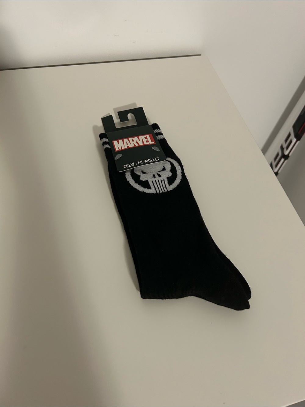 Marvel Black Crew Socks with White Punisher Logo